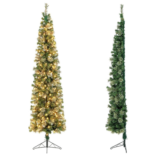 210cm Pre-Lit Half-Shape Christmas Tree with 403 Branch Tips and 150 LED Lights