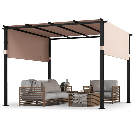 3 X 3M Metal Pergola with Retractable Roof with Sun Shade Canopy