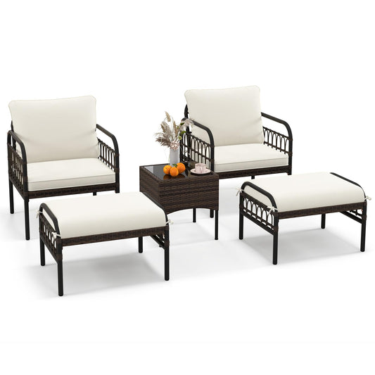 5PCS Rattan Garden Furniture Set for Balcony Yard Poolside