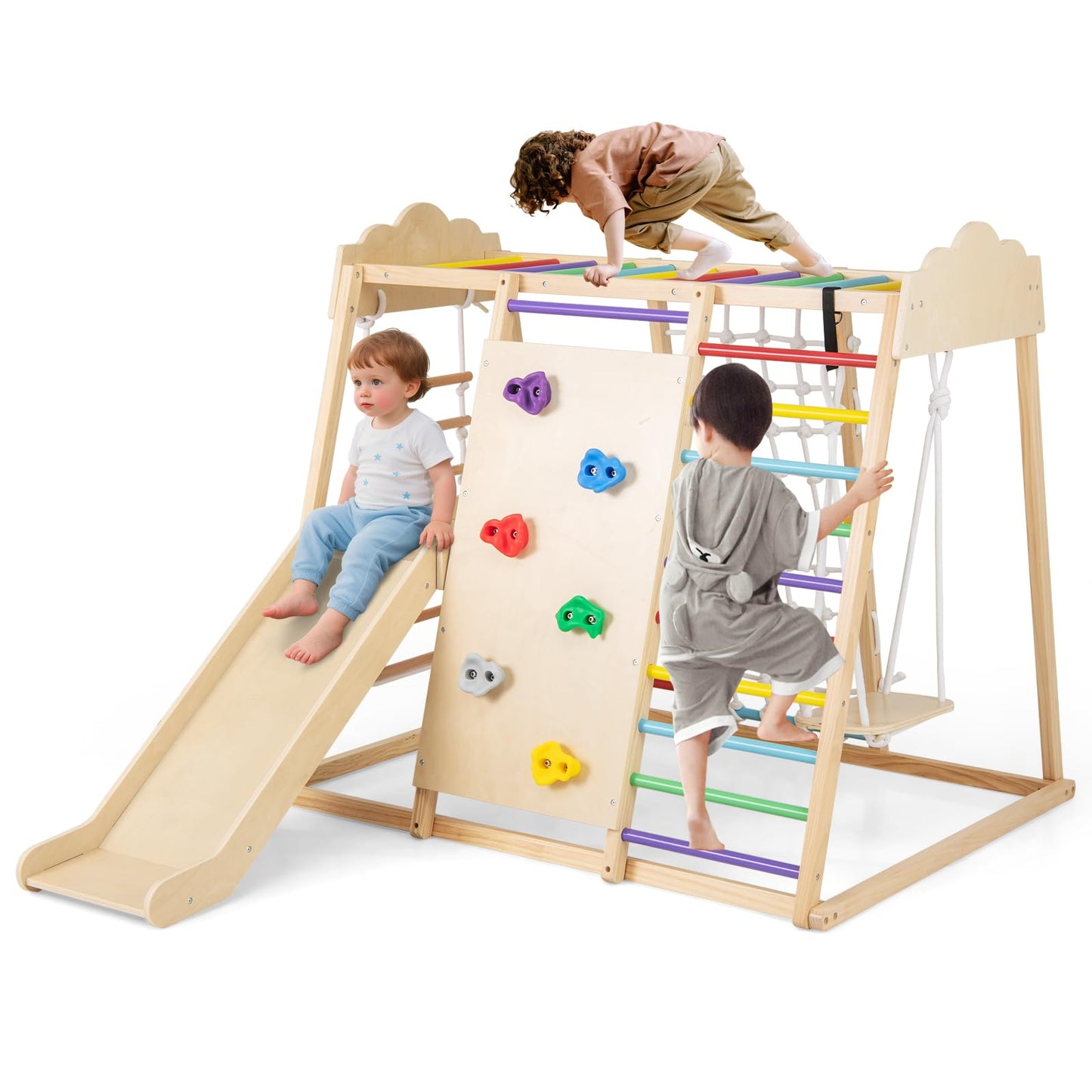 8-in-1 Indoor Jungle Gym for Kids Wooden Montessori Climbing Toys