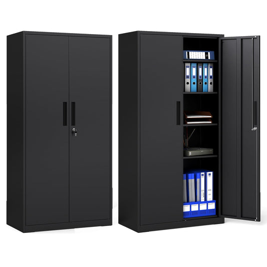 Metal Storage Cabinet, 180CM Steel Tall Cupboard with 2 Lockable Doors