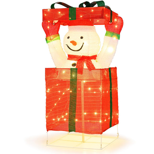 Lighted Snowman in Gift Box Christmas Decoration with LED Lights