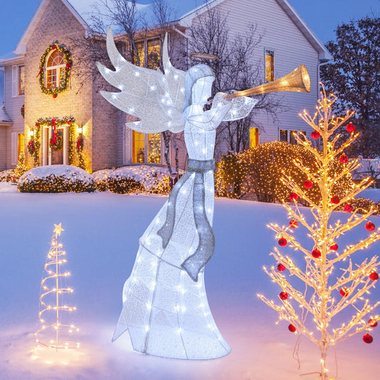 5 Feet Light-up Trumpeting Christmas Angel with LED Lights Halo and Girdle