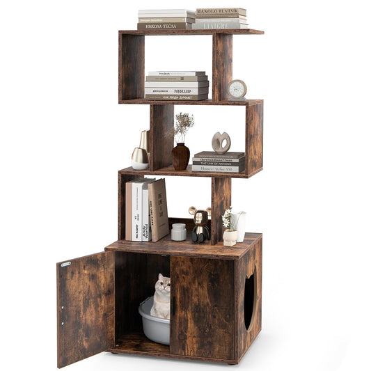 2 in 1 Hidden Cats Washroom Furniture with 3 Storage Shelves