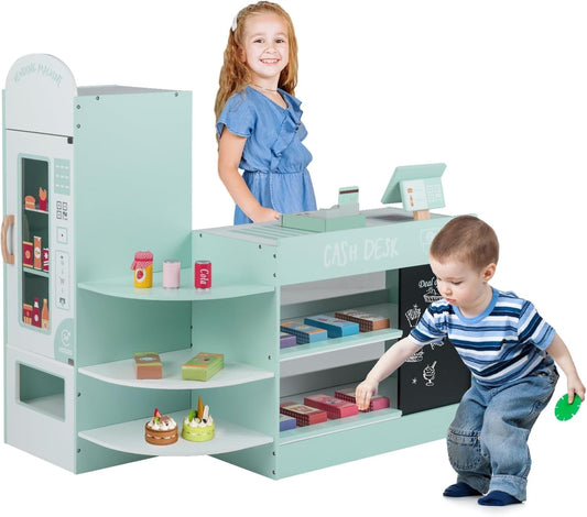 Kids Grocery Store Playset with Cash Register and Writable Chalkboard