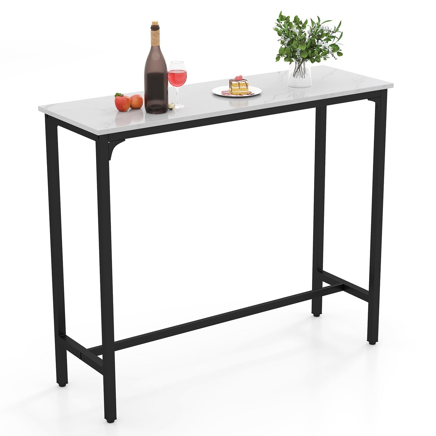 GiantexUK 120cm Bar Table Metal Frame Rectangular Dining Table with Footrest & Adjustable Foot Pads