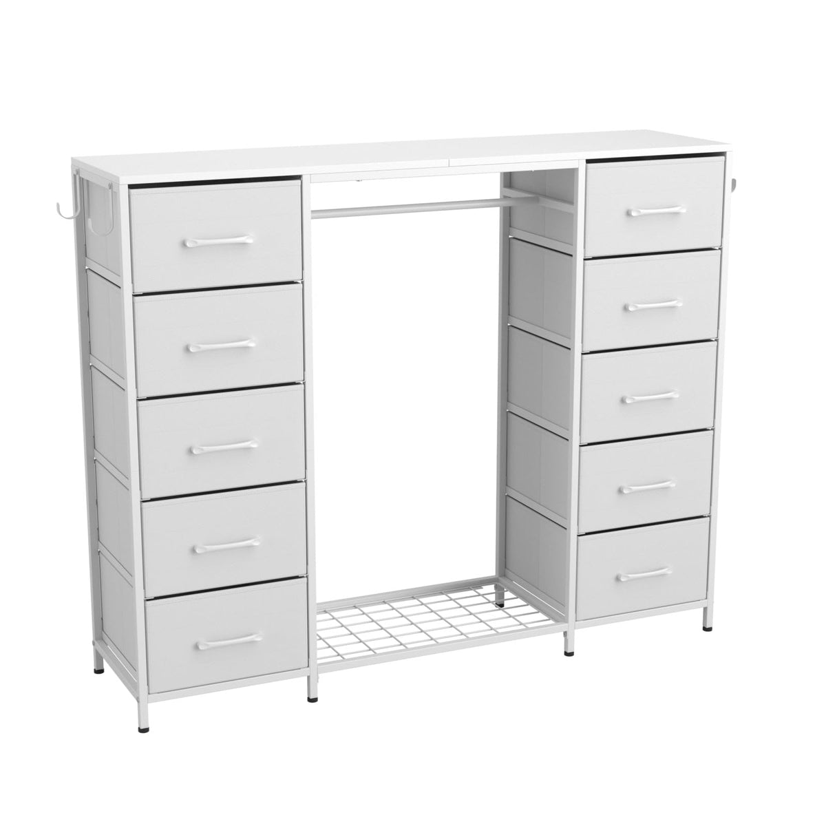 144cm Chest of Drawers Bedroom with Clothes Rail, 10 Drawer Dresser