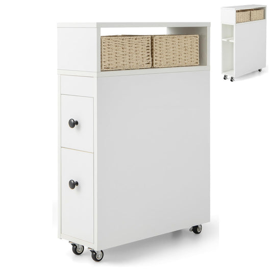 Mobile Narrow Bathroom Storage Unit with 2 Slide Out Drawers