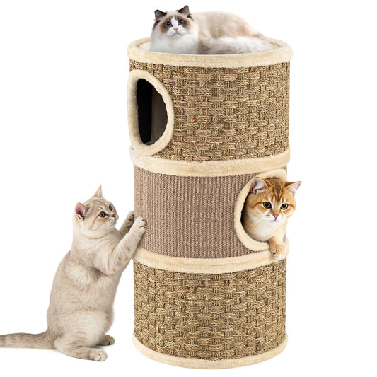 Cat House for Indoor Cats, 3/4-Story Cat Hideaway Cave Bed