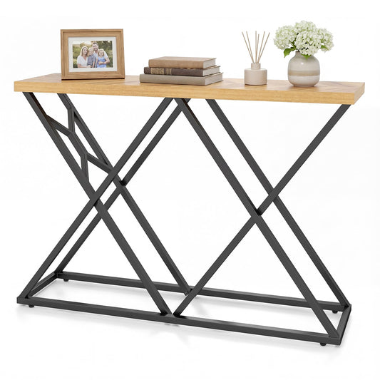 140CM Farmhouse Entryway Table with Geometric Metal Base