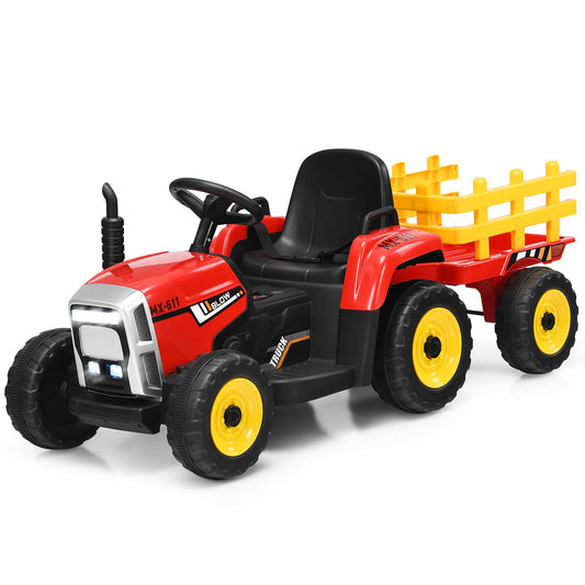 12V Kids Ride On Tractor with Trailer Music and LED Lights