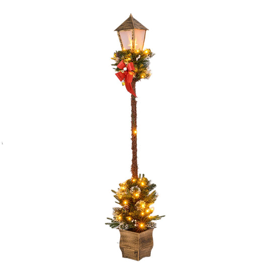 6.1 FT Christmas Pre-lit Street Lamp with Artificial Greenery
