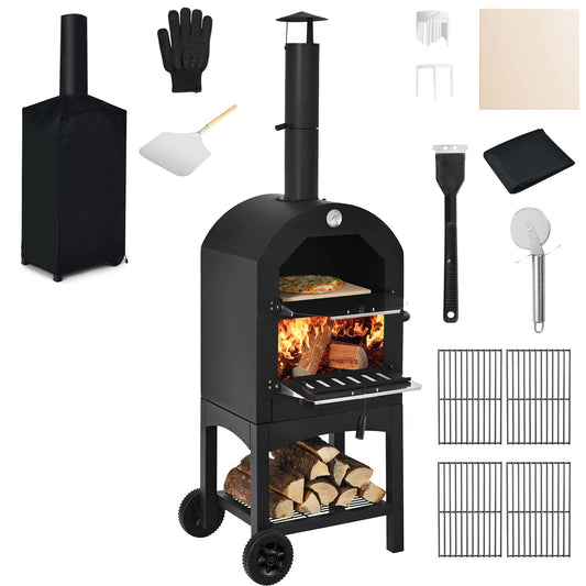 Wood Fired Pizza Maker with Chimney & Pizza Peel
