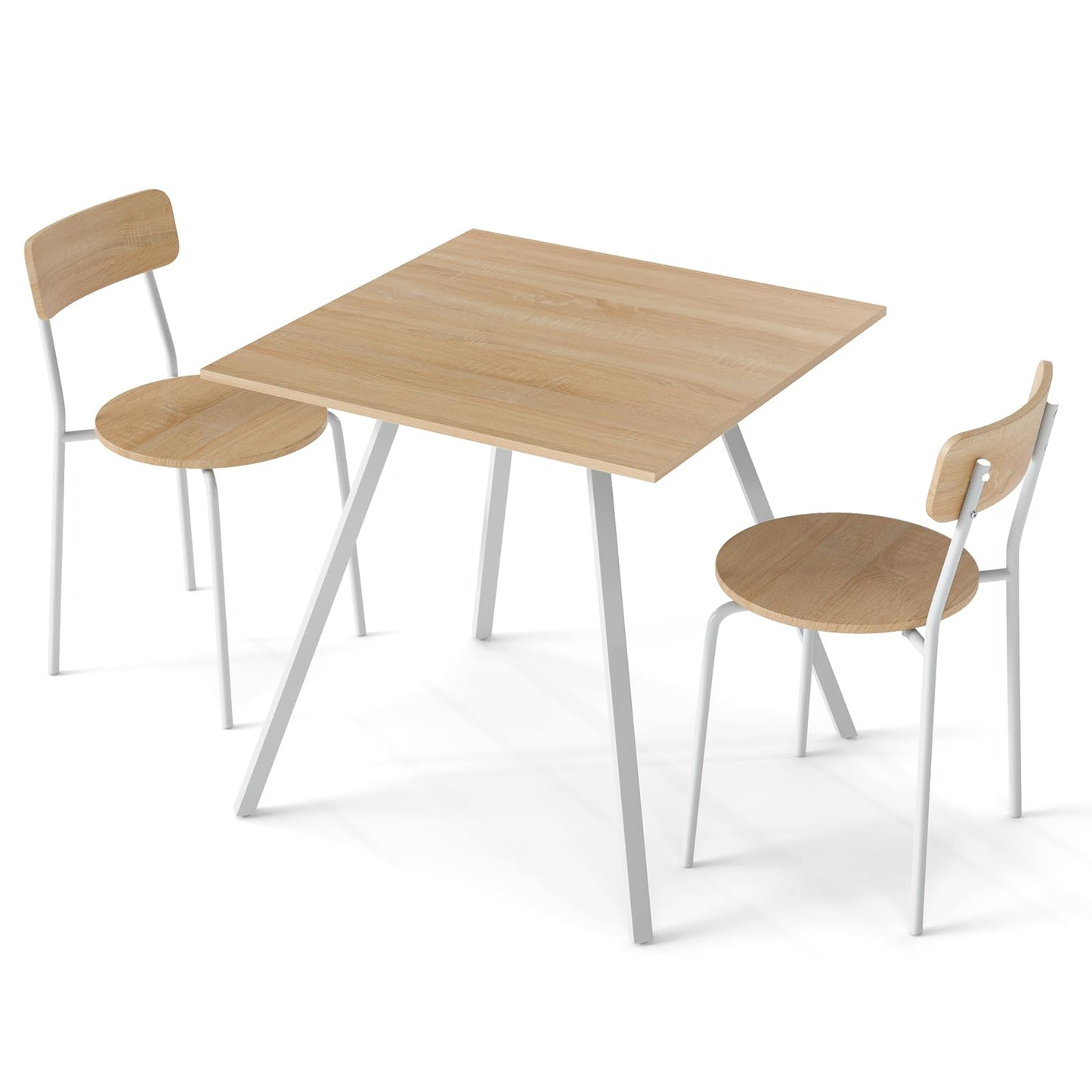 3 Piece Breakfast Kitchen Table and Chairs with Metal Legs & Adjustable Foot Pads