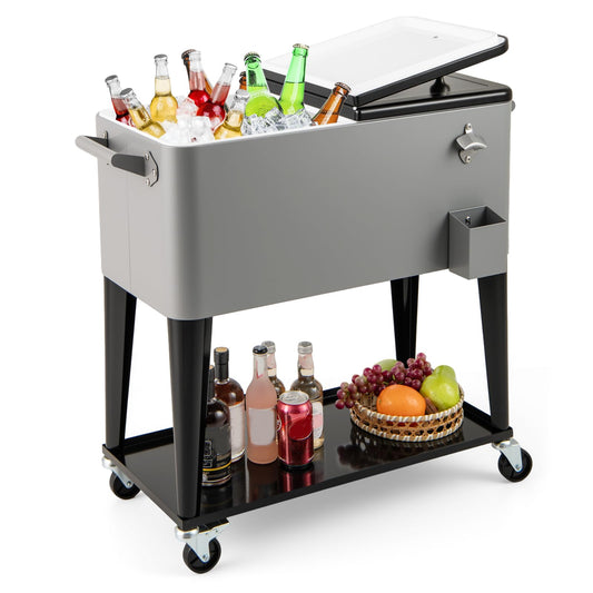 75 L Portable Patio Rolling Ice Chest with Bottom Storage Shelf