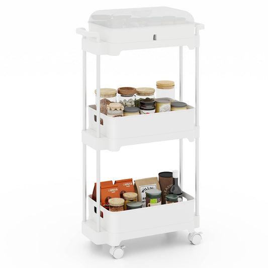 3-Tier Rolling Utility Cart Storage Trolley with Removable Cover and Shelves