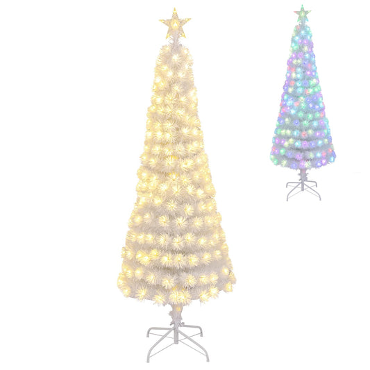 150/180CM Artificial Xmas Tree Pencil Tree with Treetop Star and 7 Lighting Modes