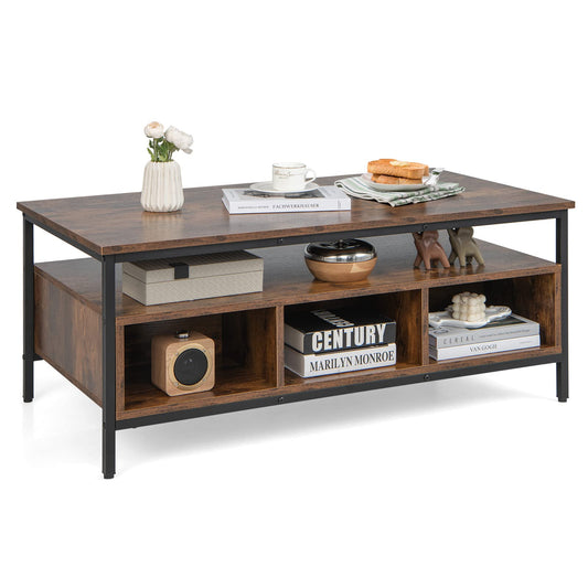 Wooden Cocktail Center Table with Storage Shelf