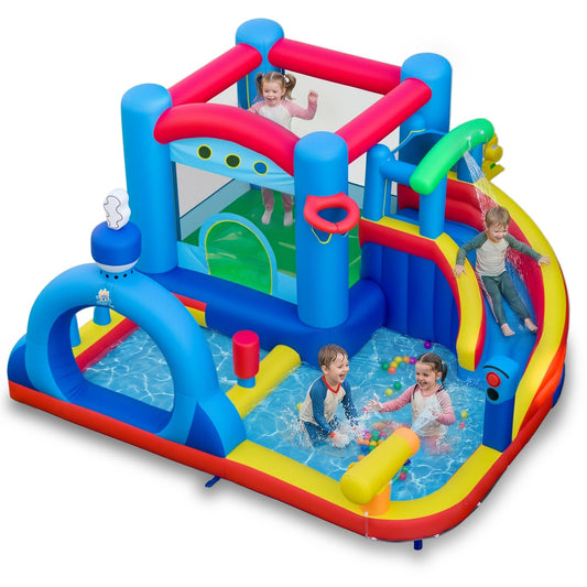 Inflatable Water Park, Kids Bouncy Castle with Splash Pool, Water Cannon