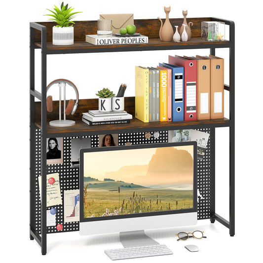 Multipurpose 2-Tier Desk Hutch with Pegboard for Home Office