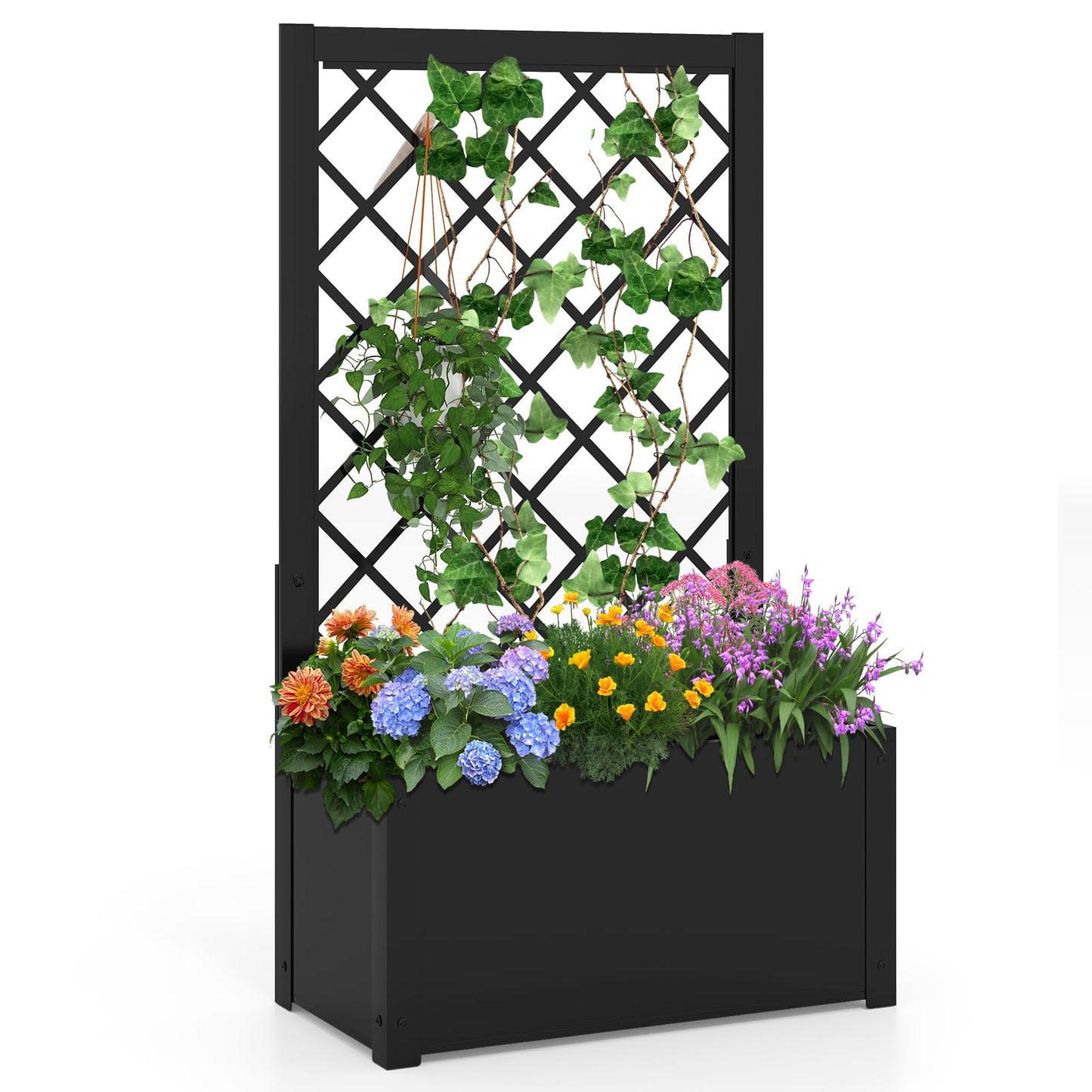 112CM Metal Planter Box with Trellis for Climbing Plants