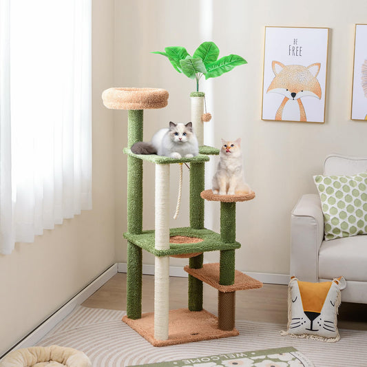 152cm Cute Cat Tree with Sisal Scratching Posts and Rope, Plush Perch