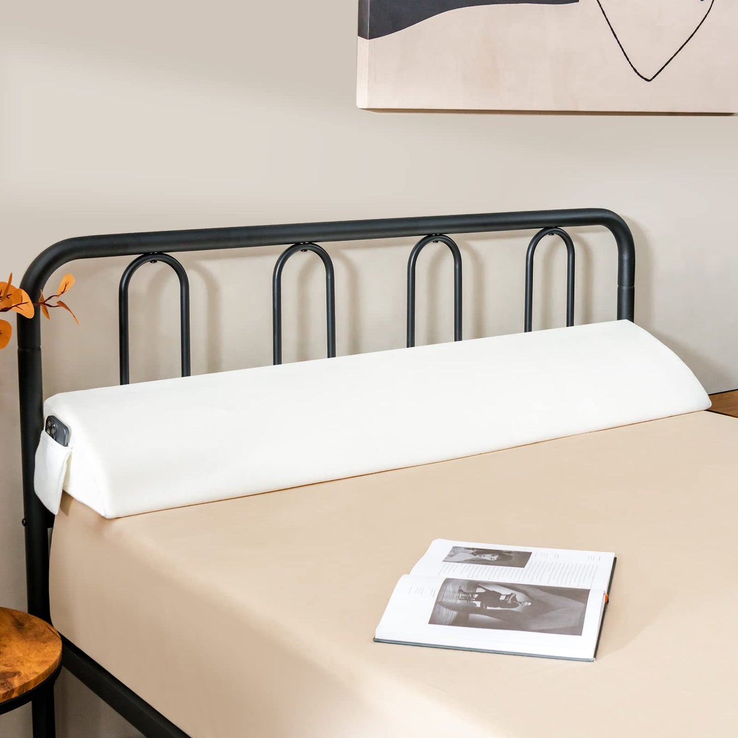 Full/Queen Size Bed Wedge Pillow with Side Pocket