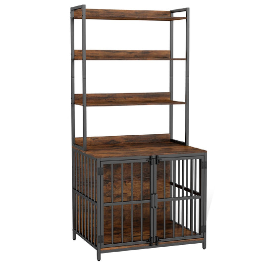 Indoor Wooden Dog Cage with Storage Shelves