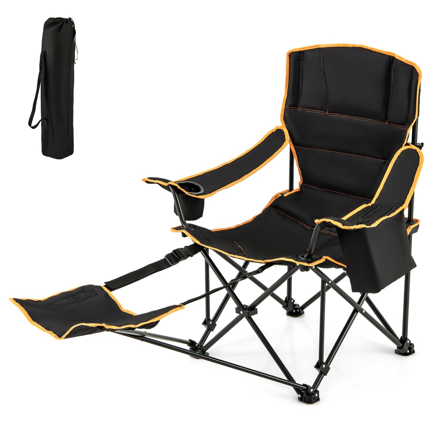 Portable Reclining Camp Chair with Detachable Footrest