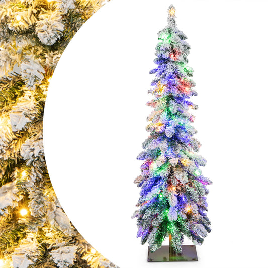 Snow-Flocked Slim Pencil Christmas Tree with 11 Lighting Modes