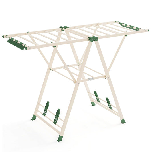 2-Level Foldable Clothes Drying Rack with Height-Adjustable Wings