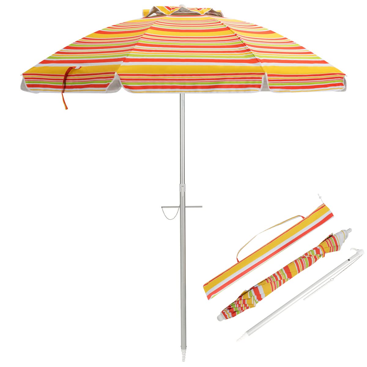 GiantexUK Portable Beach Umbrella, 2M Garden Parasol with UPF 50+ Sun Protection, Tilt Crank and Carry Bag