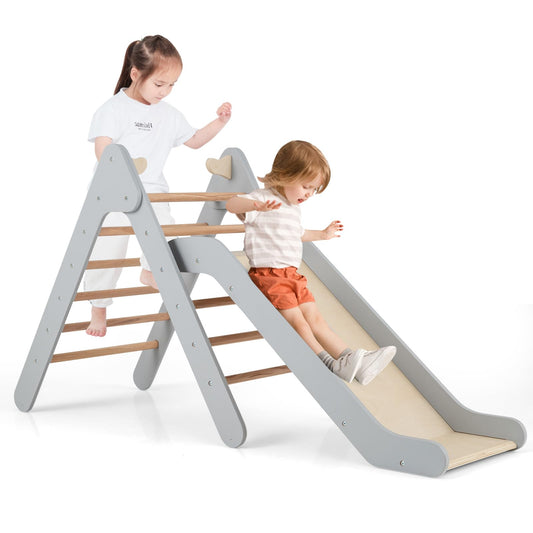 2 in 1 Wooden Triangle Climbing Toy with Gradient Adjustable Slide
