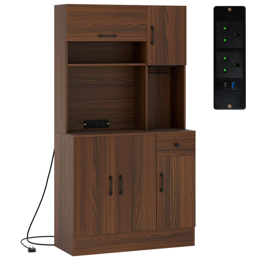 167cm Tall Pantry Cabinet with Hutch and Power Outlets