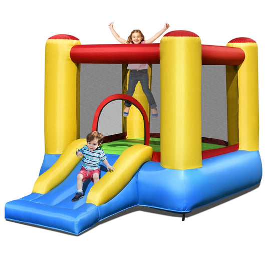Inflatable Bouncy Castle, Kids Jumping House with Slide & Basketball Hoop