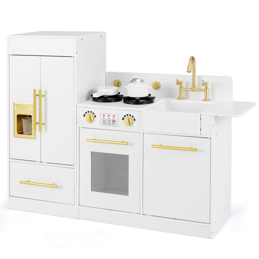 Toddler Wooden Pretend Toy Kitchen Playset with Refrigerator Stove Sink