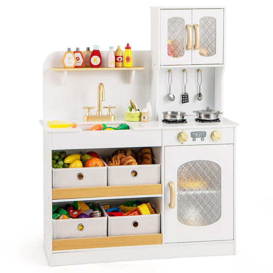 Kids Kitchen Playset Toy Play Kitchen with 4 Fabric Drawers for 3+ Years Old