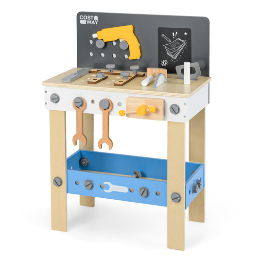 Wooden Toddler Workbench Playset with Pegboard and Storage Shelf