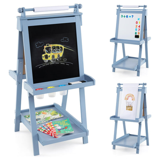 Kids Wooden Art Easel Double-Sided Height Adjustable Children Easel