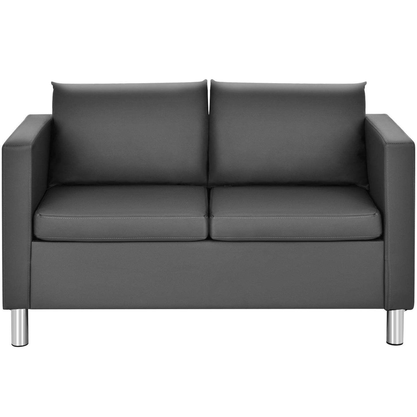 2-Seater PU Leather Accent Tub Sofa Loveseat with Pillows