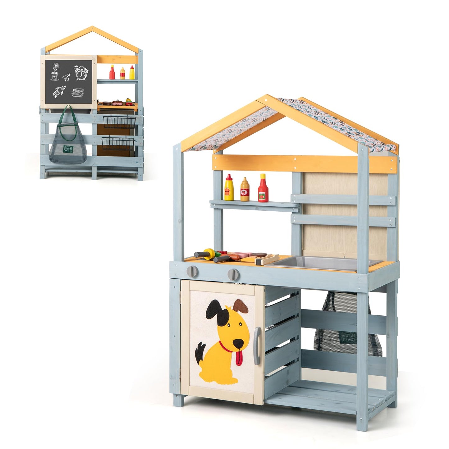 2 in 1 Wooden Mud Kitchen and Grocery Store with Removable Sink