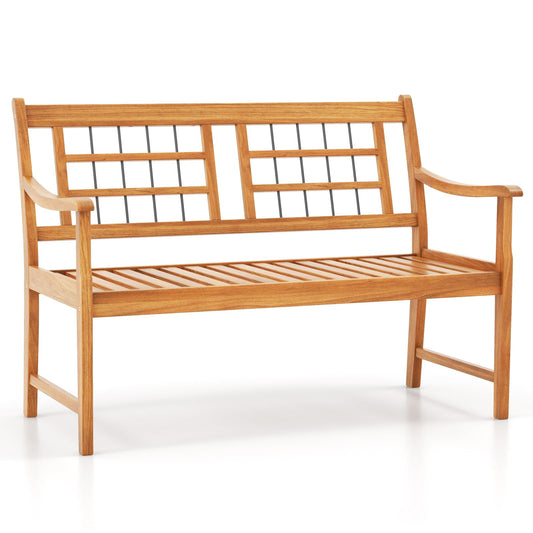 Patio Acacia Wood Bench Wooden 2 Person Outside Chair