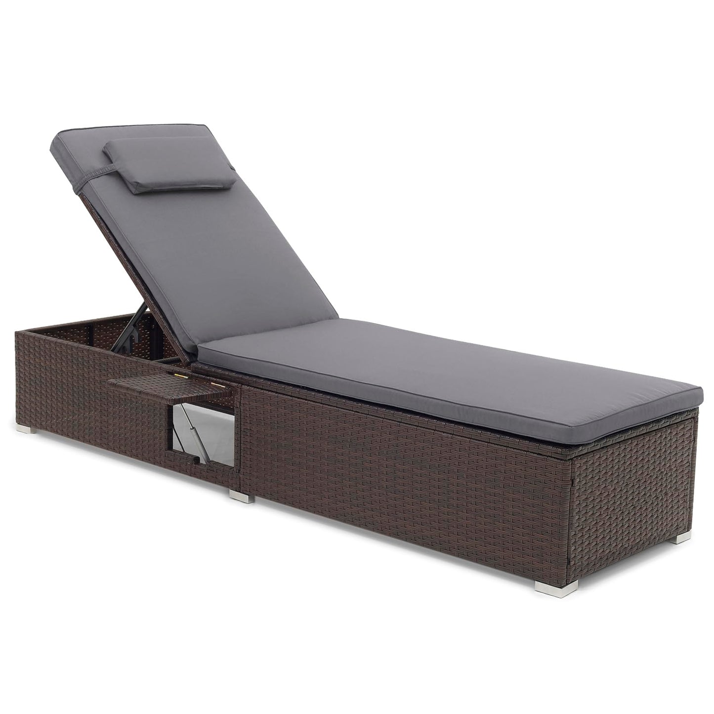 Outdoor PE Rattan Lounge Chair with 6 level Backrest and Comfy Seat Cushion