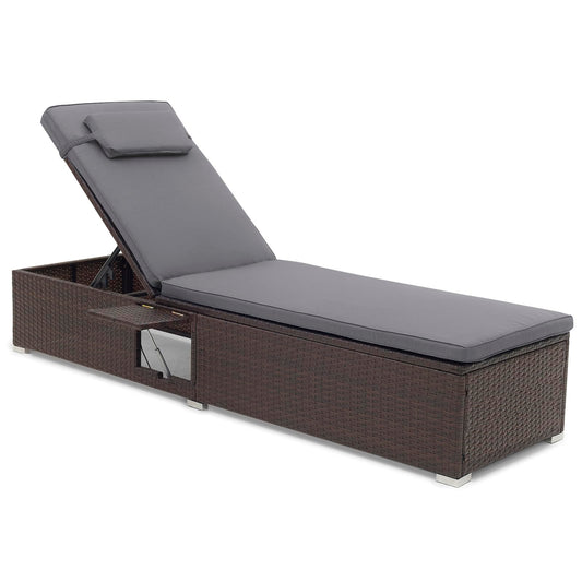 Outdoor PE Rattan Lounge Chair with 6 level Backrest and Comfy Seat Cushion