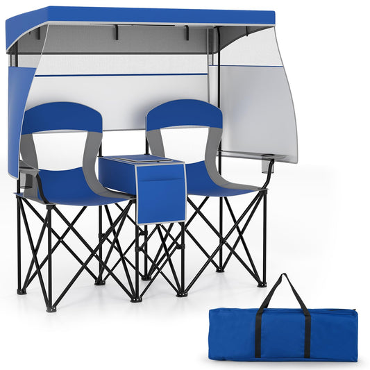Outdoor Portable Double Folding Camping Chair with Roll-up Shade