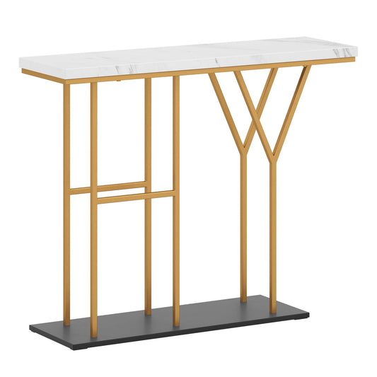 Faux Marble Slim Entryway Table Hall Desk