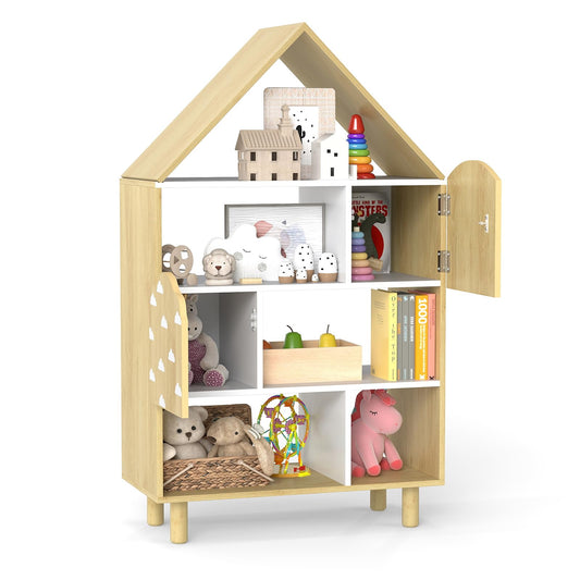 Kids Dollhouse Bookshelf with 2 Doors for Playroom Bedroom