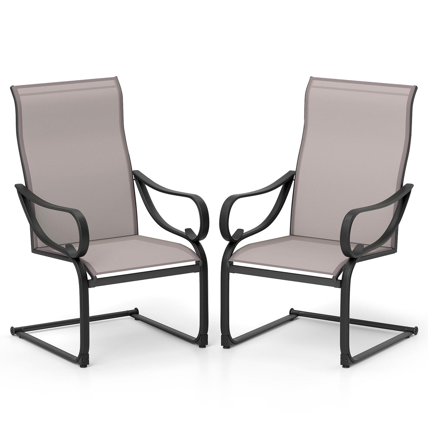 Outdoor C-Spring Garden Chairs Set of 2 with High Backrest