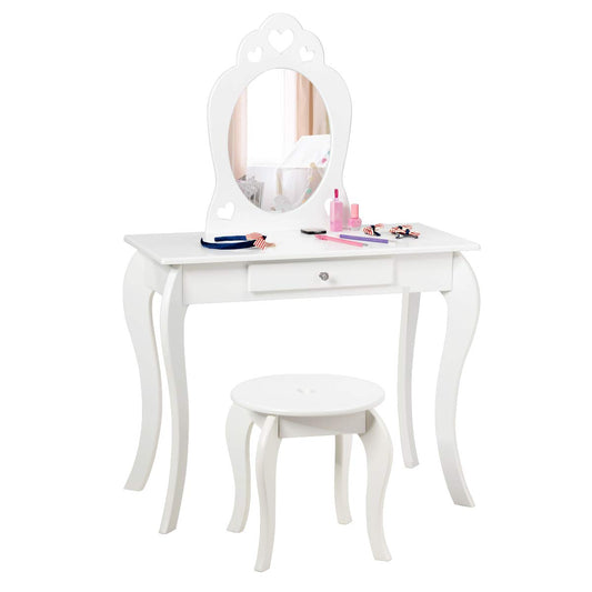 Kids Vanity Table and Stool 2 in 1 with Removable Mirror and Drawer