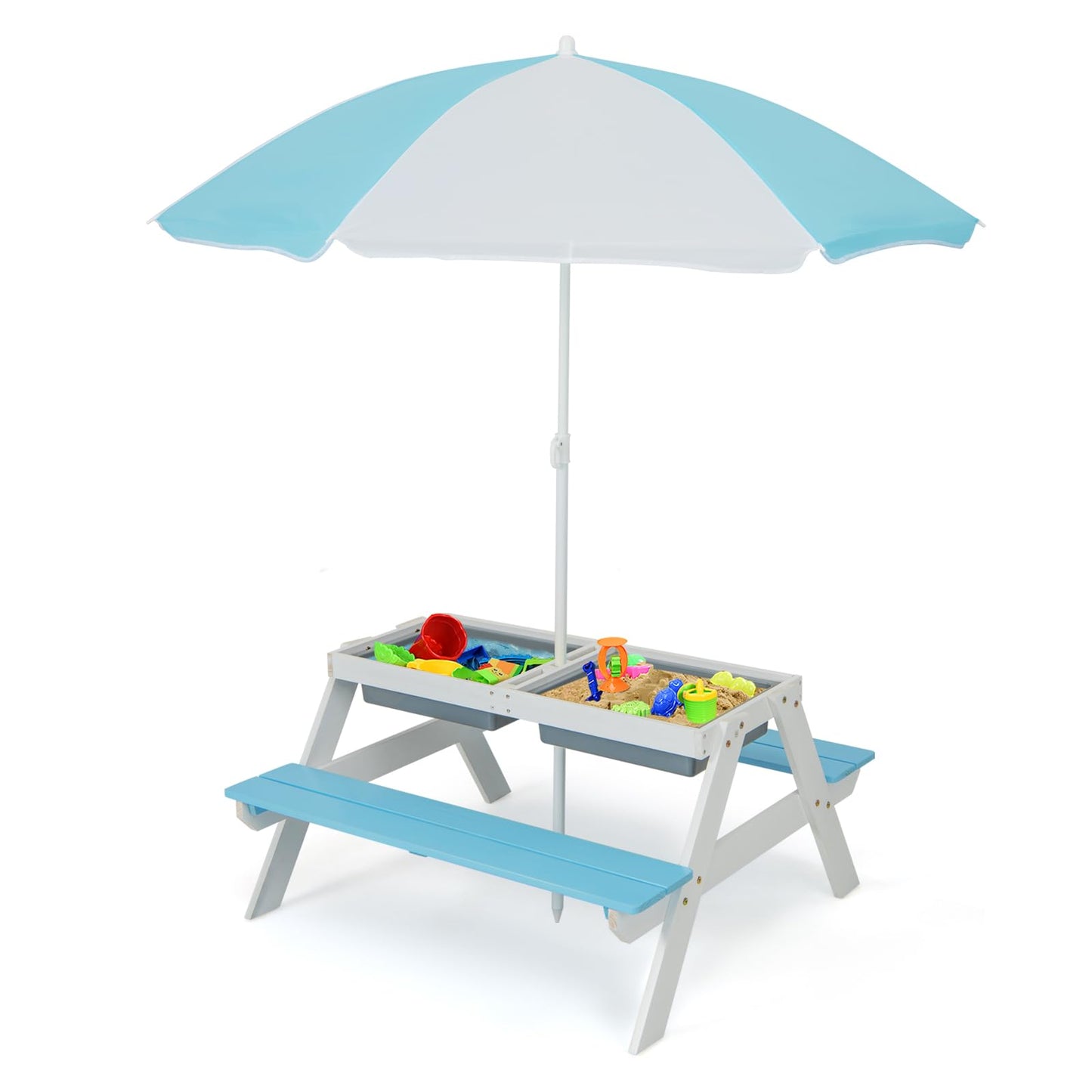 3 in 1 Wooden Sand & Water Play Table and Bench Set